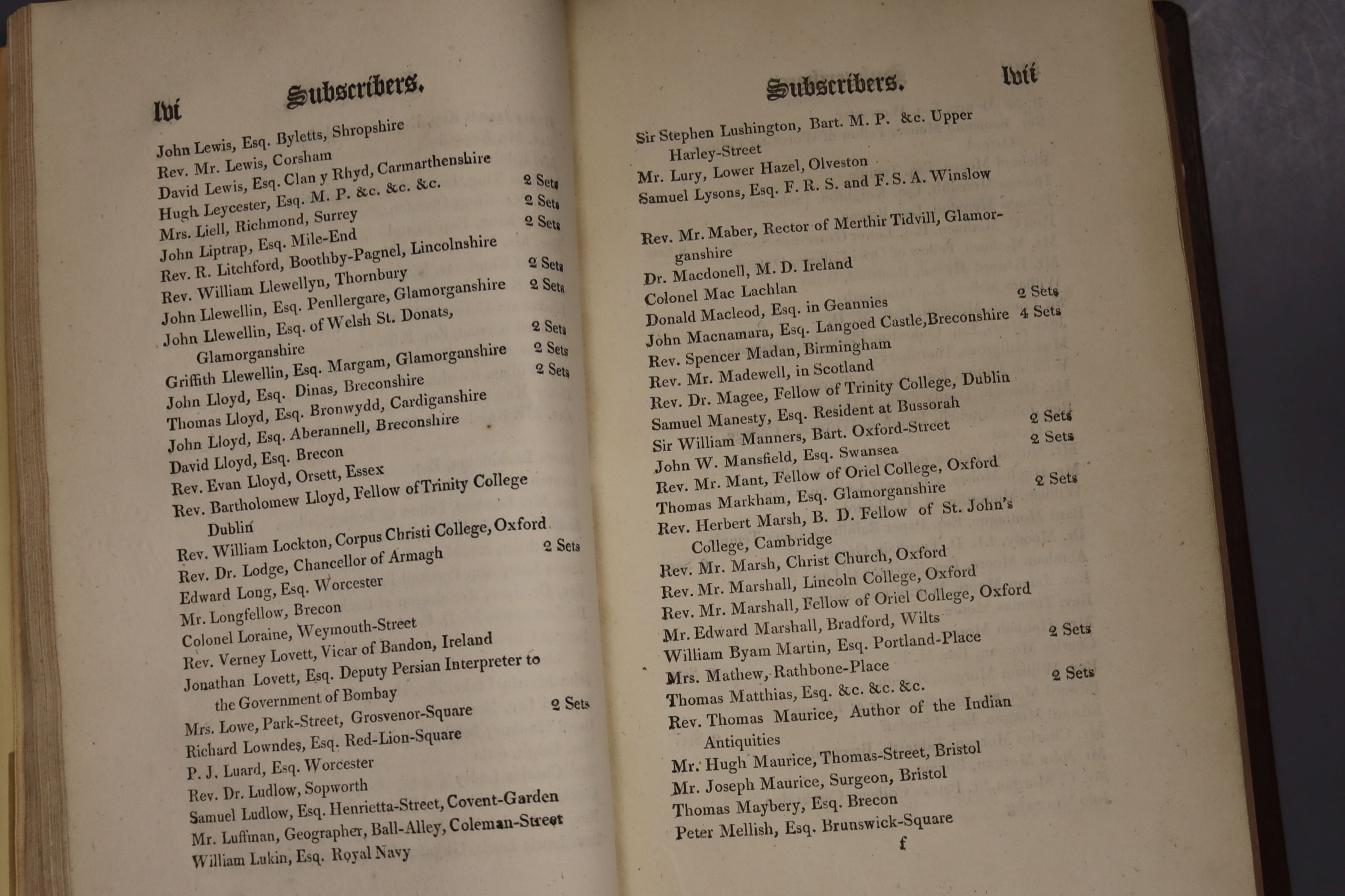 Davies, Edward – Celtic Researches …, Subscriber’s list, 2 plates, later leather backed library cloth, with gilt classmark and small stamp on title, printed for the author, 1804